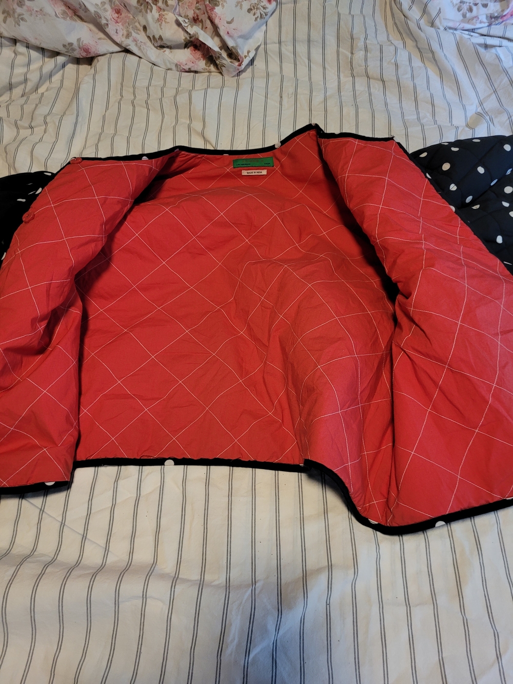 Clare V Navy and White Polka Dot Quilted Puff Sleeve Jacket - Picture 7 of 10